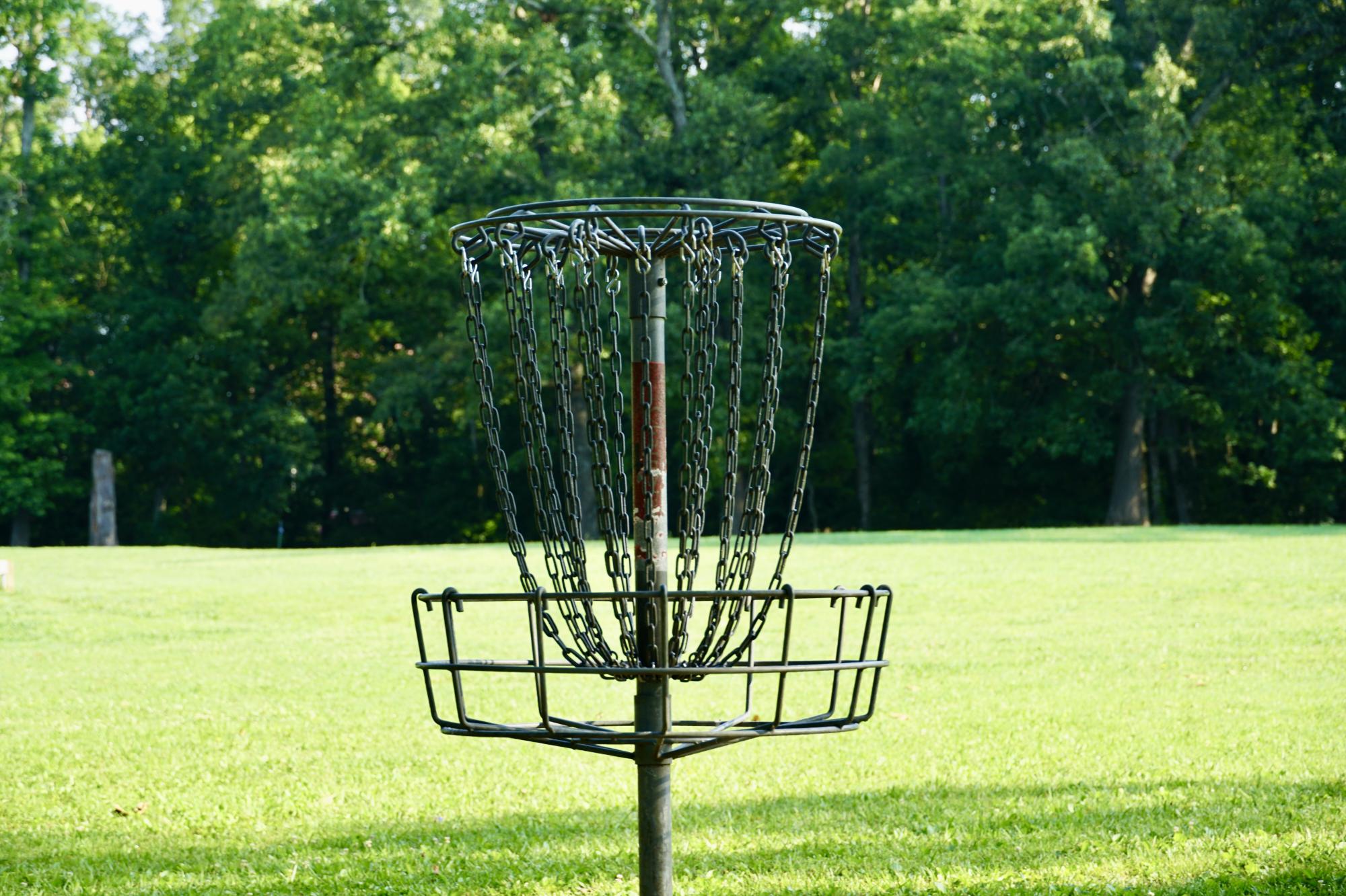 Disc golf net on field